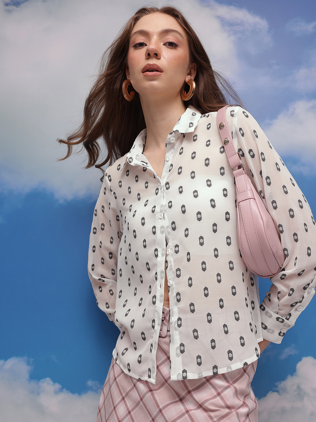 Semi Sheer Printed Casual Shirt