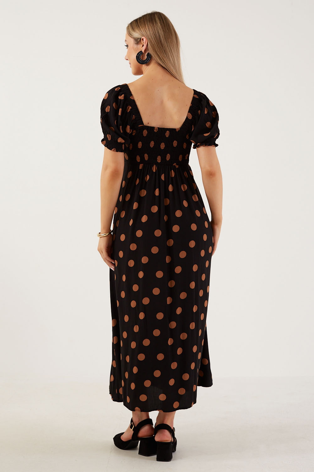 Midnight Dots Puff Sleeve Maxi